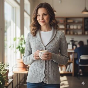 Cozy Gray Cable Knit Cardigan Banana Republic Medium/‎ Grandpacore /cottagecore